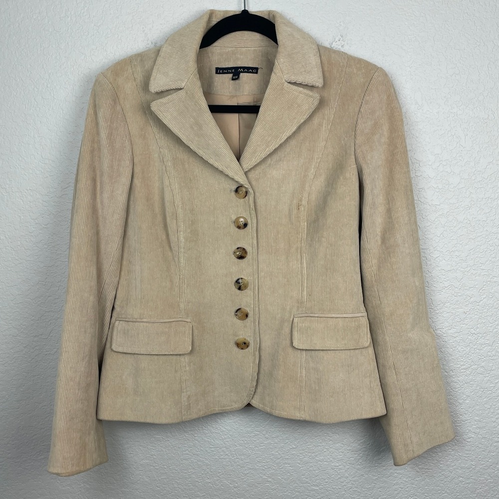 Jenne Maac Corduroy Jacket Womens M/8 Tan Button Closure Lined‎ Vintage USA Y2K